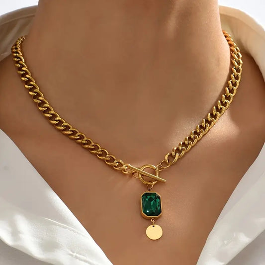 Gold Smaragd Kettenhalskette