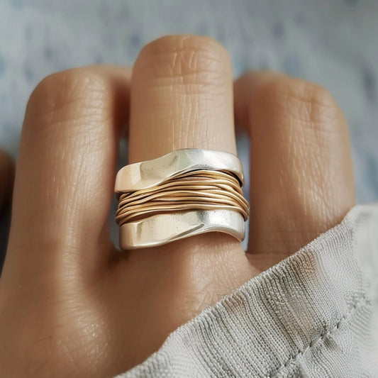 Silber und Gold Wrapped Ring