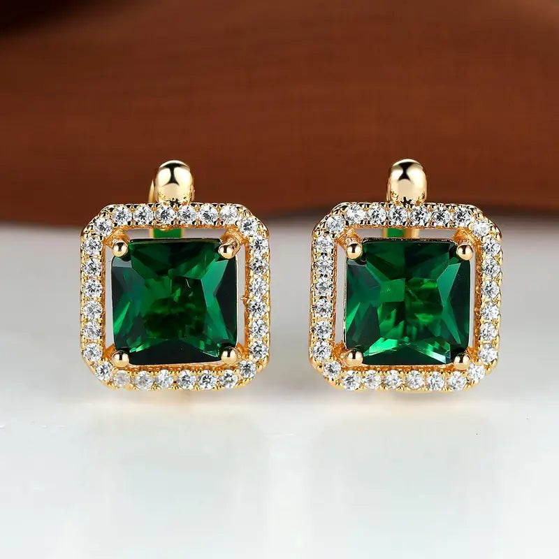 Gold Grün Square Zirkonia Ohrringe | Gold