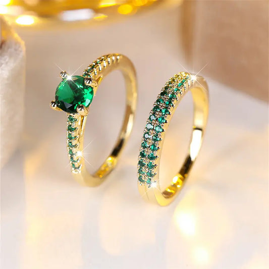 Serena Smaragd Duo Ring-Set | Gold