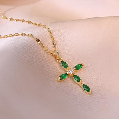 Gold Smaragd Marquise Kreuz Halskette