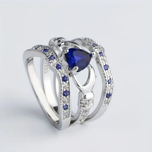 Silber Saphir Ineinandergreifend Ring