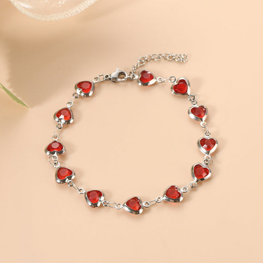 Silber Rubin Herz Kettenarmband