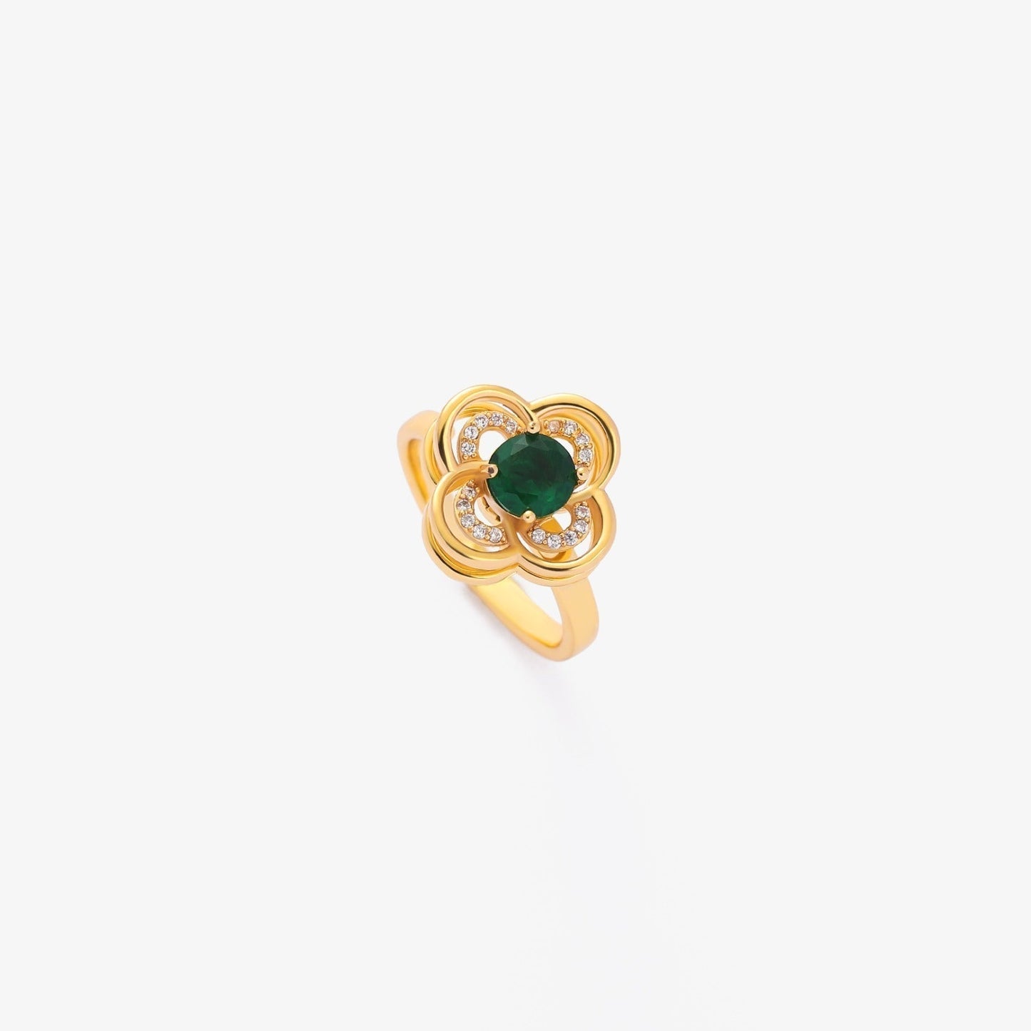 Kleeblatt Halo Smaragd Dreh Ring | Gold