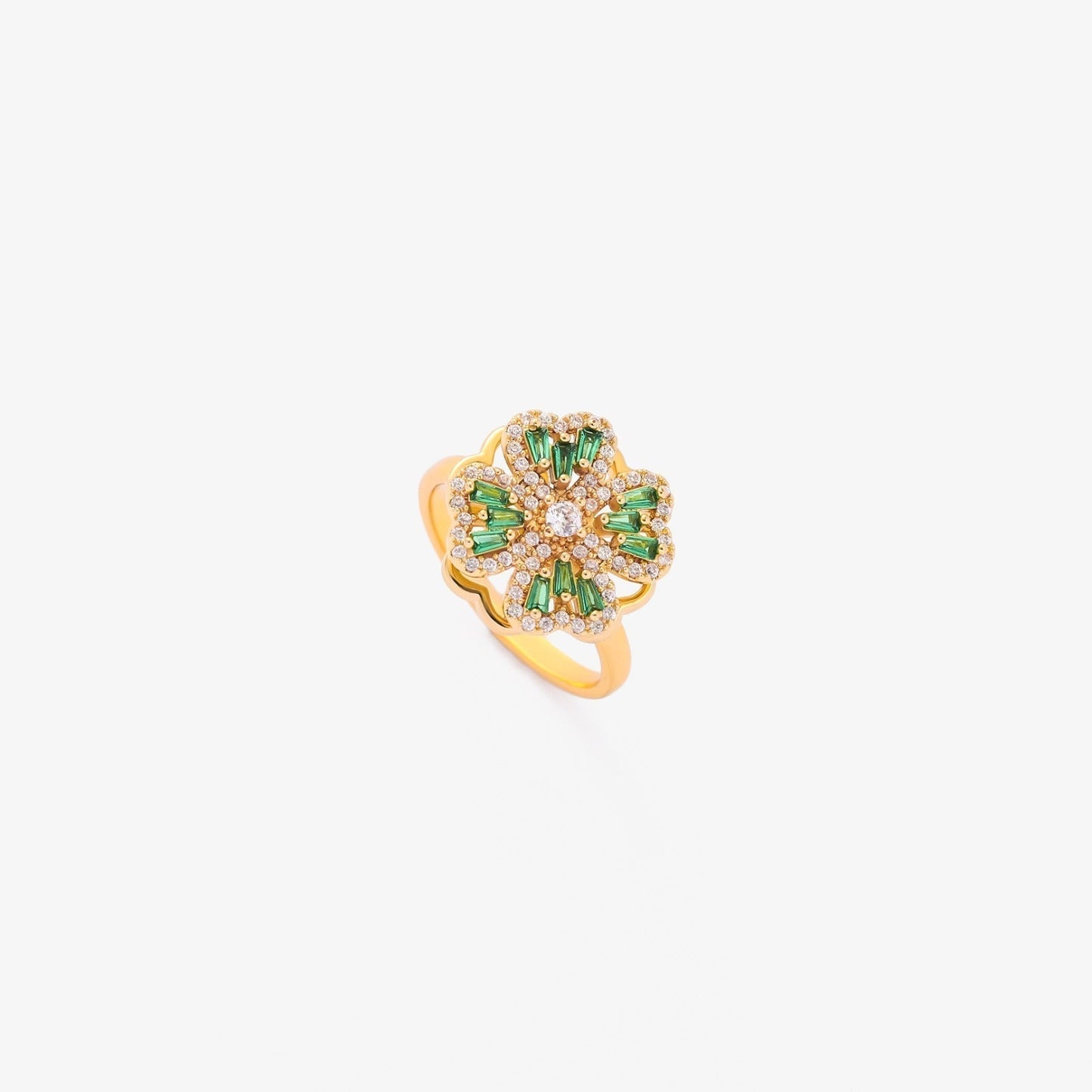 Smaragd Kleeblatt Dreh Ring | Gold