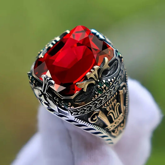 Silber Rubin Verziert Siegel Ring