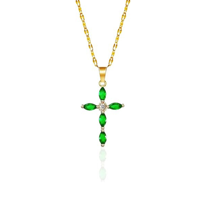 Gold Smaragd Marquise Kreuz Halskette